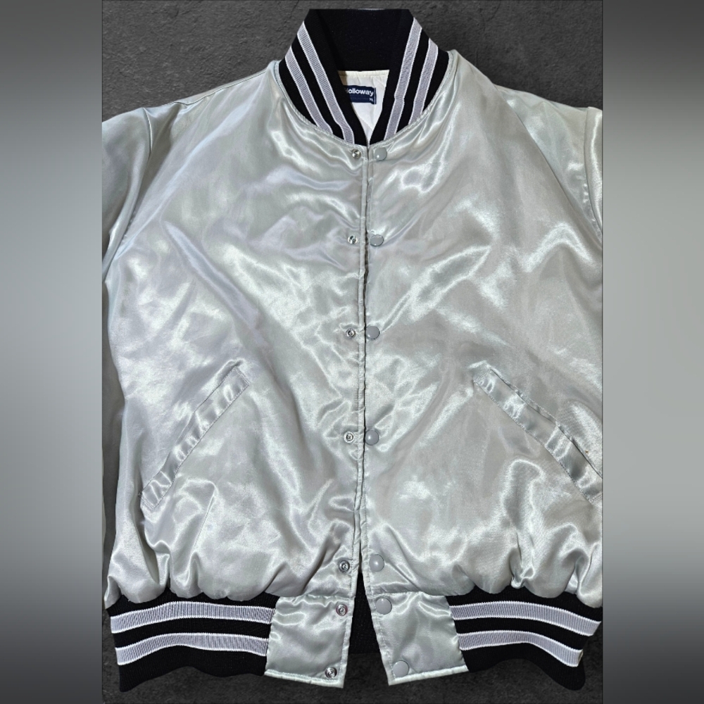 NEW 80s Holloway XL Yakima Rods & Custom Satin Bomber Jacket Washington Silver - Picture 4 of 9